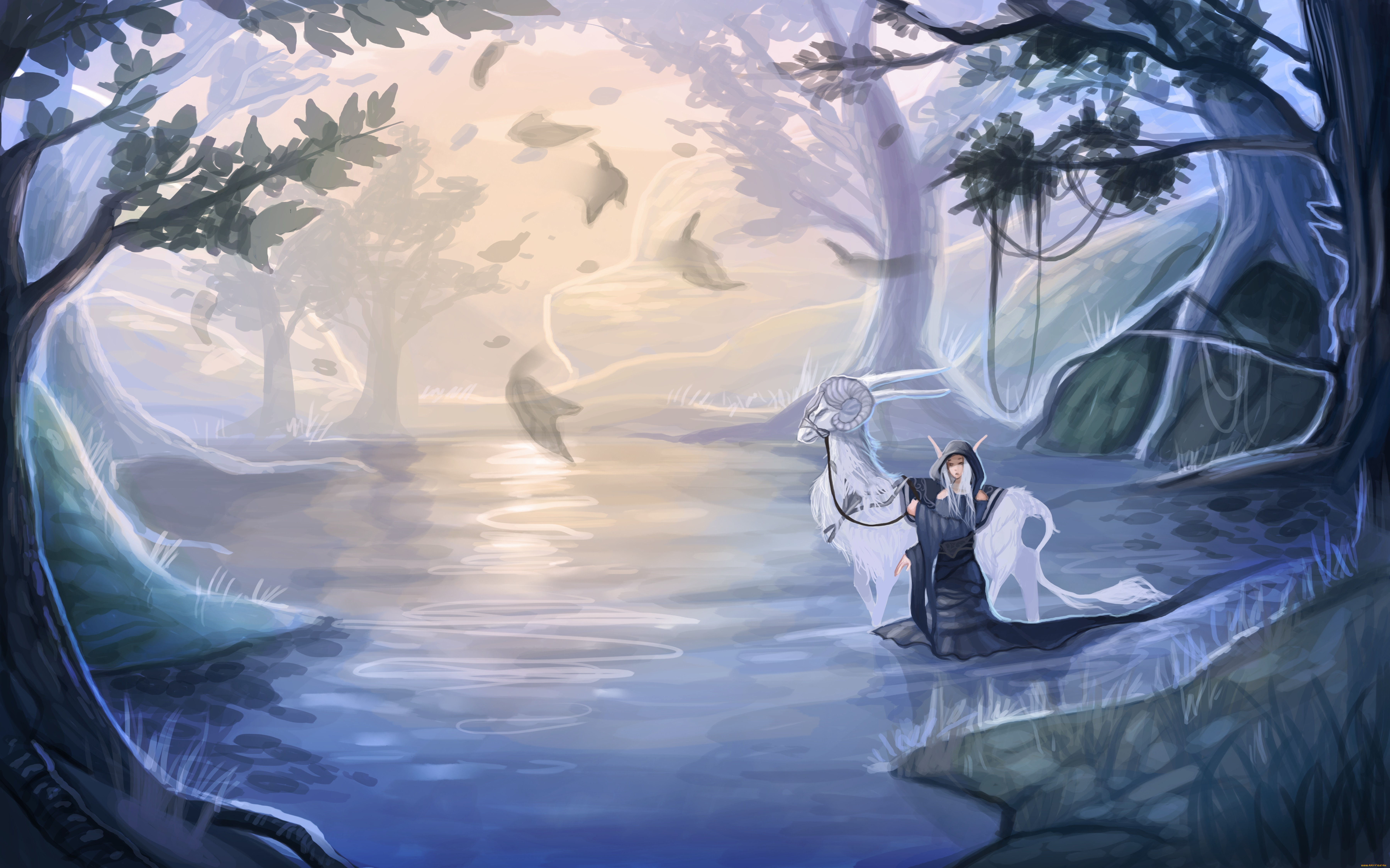 Волшебное озеро слушать. Река фэнтези. Картины фэнтези природа. Сказочная река. Волшебное озеро.